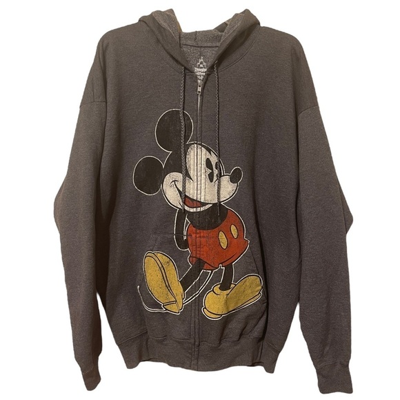 Disney Land Micky Mouse Gray Full Zip Hoodie Jacket XL - Picture 1 of 6